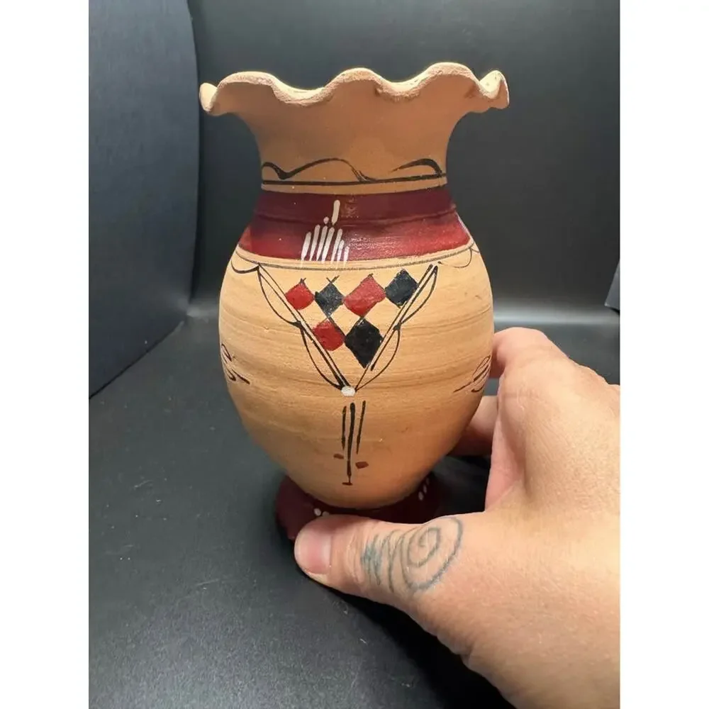 Vintage Handpainted Native American Small Clay Decorative Vase